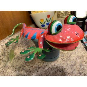 Yard Metal Sculpture Bobble Lizard Pink WHIMSICAL Garden Statue Outdoor